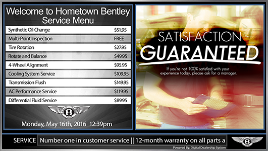 bentley digital service menu board