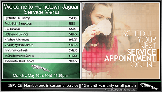 jaguar digital service menu board
