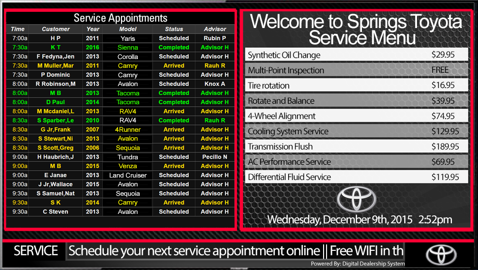 landrover service appointment menu sign